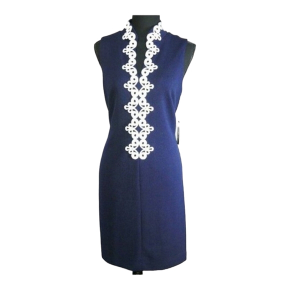 Vince Camuto Navy blue and white embroidered sheath dress - Picture 2 of 9